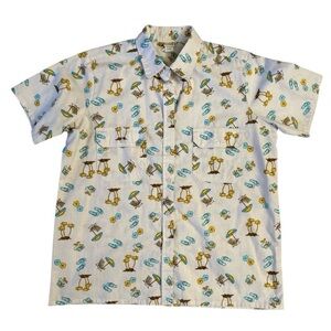 Mens boca bay flip flop, palm tree beach button up short sleeve shirt size XL